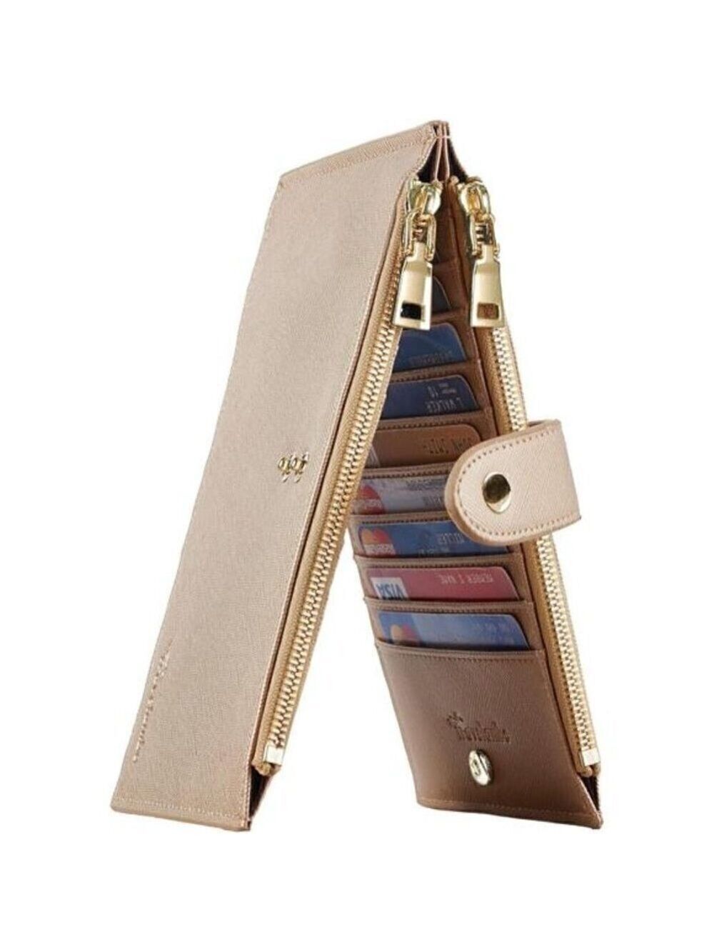 Women's Wallet RFID Blocking Bi fold Multi Card Wallet Zipper Pocket CHAMPAGNE